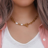Freshwater Pearl Chain Necklace Stainless Steel Bar Clasp