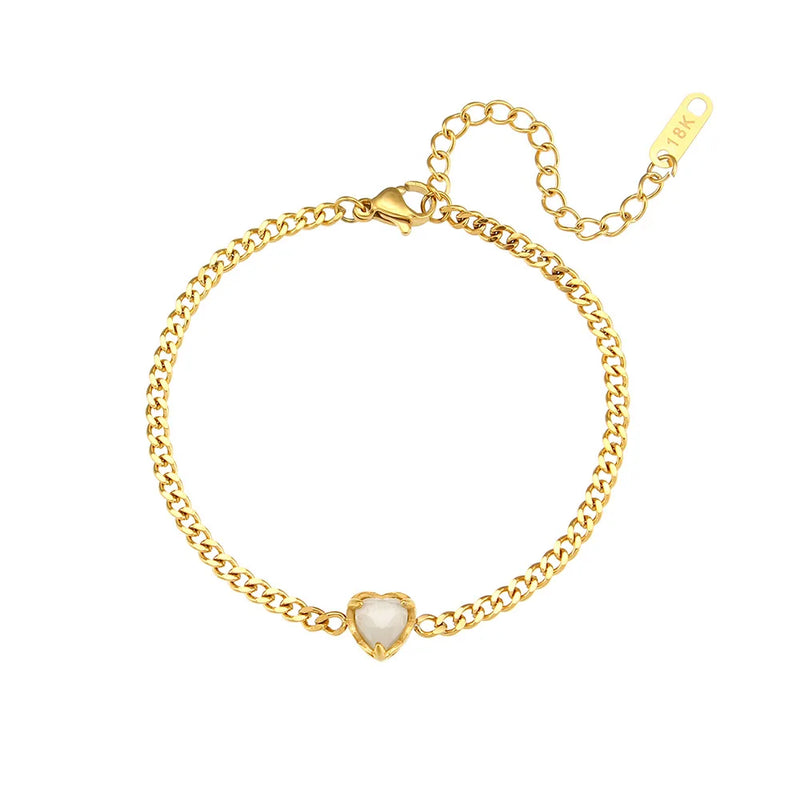 18K Plated CZ Heart Charm Cuban Bracelet