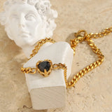 18K Plated CZ Heart Charm Cuban Bracelet