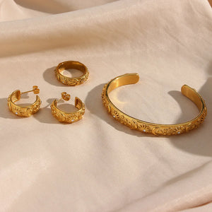 Chunky Ring Earrings Stainless Steel Chain Necklace Set