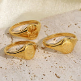 Engraved Stainless Steel Wildflower Signet Ring