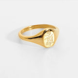 Engraved Stainless Steel Wildflower Signet Ring