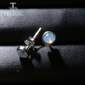Round 4mm Natural Ethiopia Opal Earrings 925 Sterling Silver
