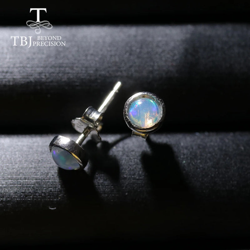 Round 4mm Natural Ethiopia Opal Earrings 925 Sterling Silver
