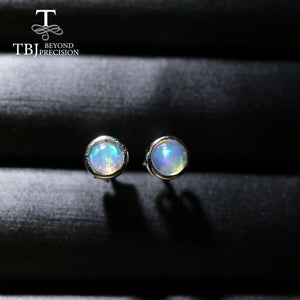 Round 4mm Natural Ethiopia Opal Earrings 925 Sterling Silver