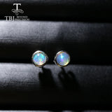 Round 4mm Natural Ethiopia Opal Earrings 925 Sterling Silver