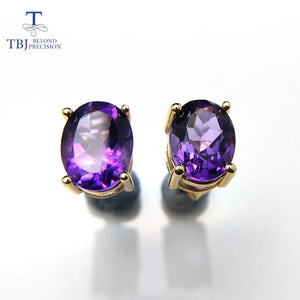 6x8mm 3ct African Amethyst Oval Gemstone Earrings in 925 Yellow with Box