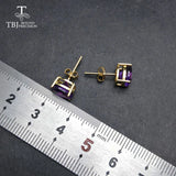 6x8mm 3ct African Amethyst Oval Gemstone Earrings in 925 Yellow with Box