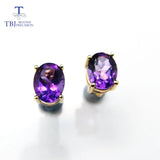 6x8mm 3ct African Amethyst Oval Gemstone Earrings in 925 Yellow with Box