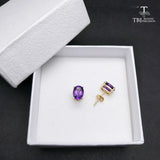 6x8mm 3ct African Amethyst Oval Gemstone Earrings in 925 Yellow with Box