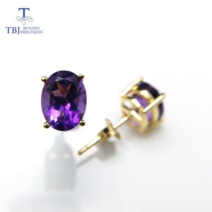 6x8mm 3ct African Amethyst Oval Gemstone Earrings in 925 Yellow with Box
