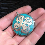 Tibetan Amulet Pendant Double Cross Dorje Copper Stone Inlaid