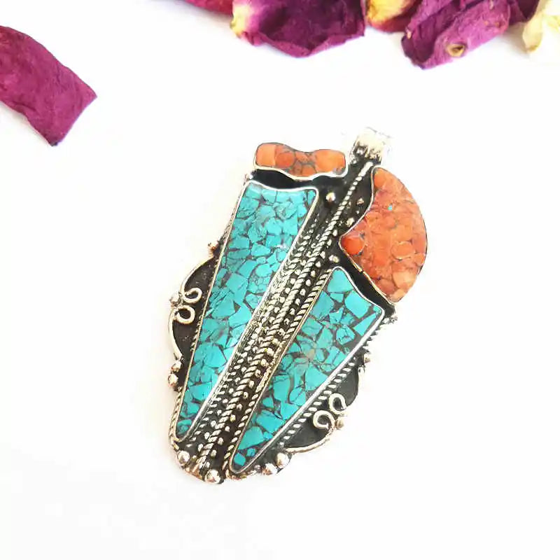 TBP281 Tibetan Jewelry Copper Pendant with Colorful Stones from Nepal