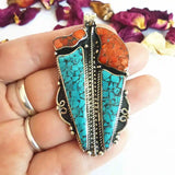 TBP281 Tibetan Jewelry Copper Pendant with Colorful Stones from Nepal