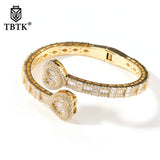 TBTK 6mm Baguettecz Heart Cuff Bangle Micro Paved Bling Cubic Zirconia Wrist