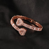 TBTK 6mm Baguettecz Heart Cuff Bangle Micro Paved Bling Cubic Zirconia Wrist