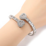 TBTK 6mm Baguettecz Heart Cuff Bangle Micro Paved Bling Cubic Zirconia Wrist