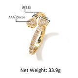 TBTK 6mm Baguettecz Heart Cuff Bangle Micro Paved Bling Cubic Zirconia Wrist