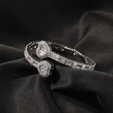 TBTK 6mm Baguettecz Heart Cuff Bangle Micro Paved Bling Cubic Zirconia Wrist