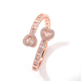 TBTK 6mm Baguettecz Heart Cuff Bangle Micro Paved Bling Cubic Zirconia Wrist