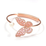 Pearl Butterfly Cuff Bracelet Copper CZ Women's Jewelry