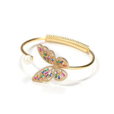 Pearl Butterfly Cuff Bracelet Copper CZ Women's Jewelry
