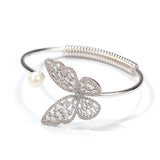 Pearl Butterfly Cuff Bracelet Copper CZ Women's Jewelry