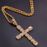 TBTK Cross Pendant Bling Zirconia Stones Punk Style Pendant Necklace