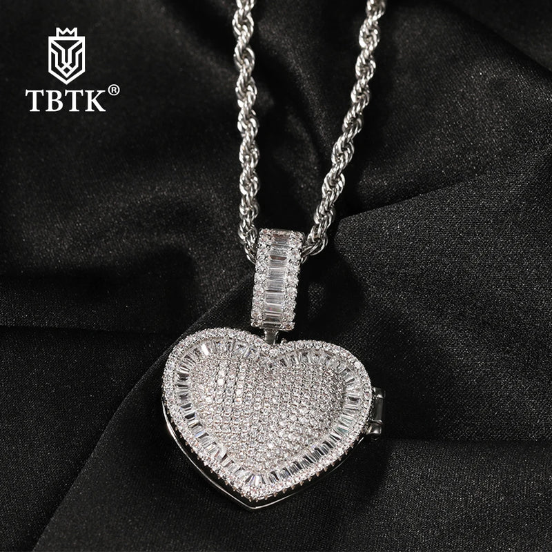 TBTK Couple Heart Shape Locket Frame Pendant Engraved Name Memory Jewelry