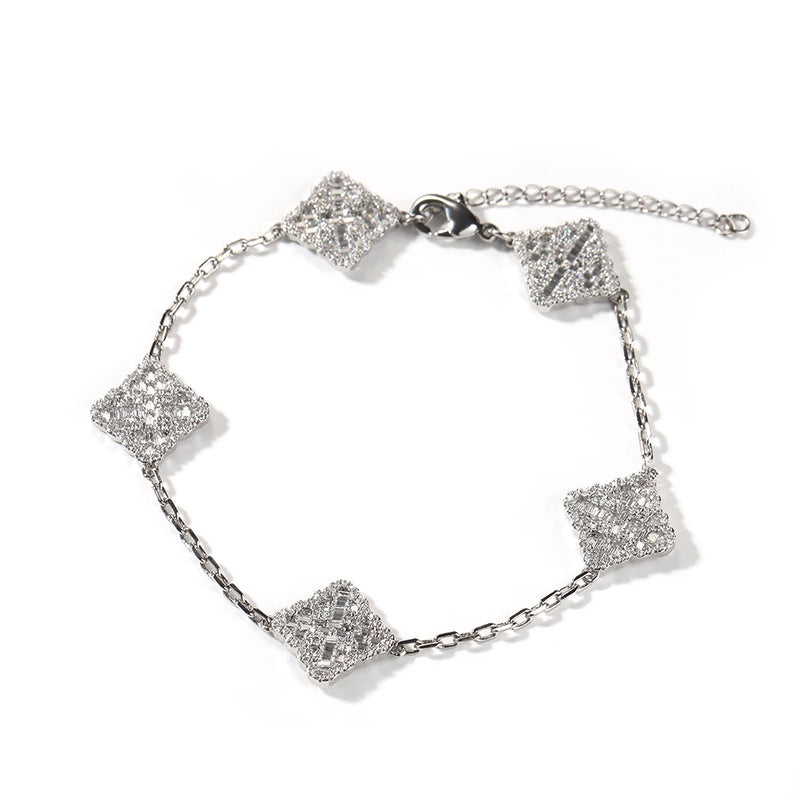 TBTK Lucky 4 Leaf Clover Bracelet Micro Paved CZ Charm Link Gift