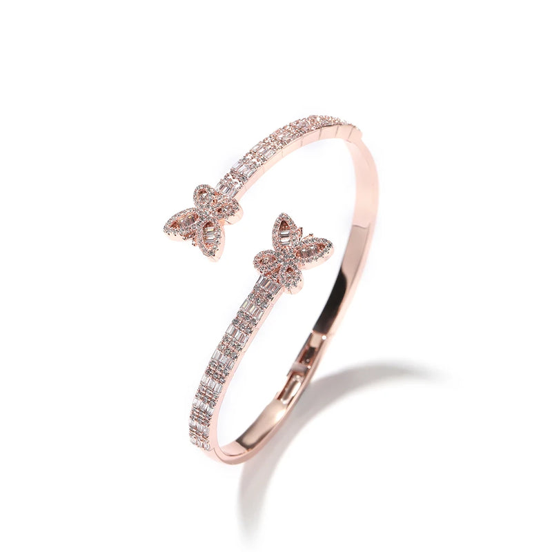 Baguettecz Butterfly Bracelet Micro Paved Bling Cubic Zirconia Cuff Bangle Gift