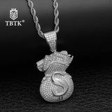 TBTK US Dollar Purse Pendants Hiphop Men Necklaces Money Bag Pendant Bling CZ