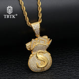 TBTK US Dollar Purse Pendants Hiphop Men Necklaces Money Bag Pendant Bling CZ
