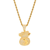 TBTK US Dollar Purse Pendants Hiphop Men Necklaces Money Bag Pendant Bling CZ