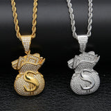 TBTK US Dollar Purse Pendants Hiphop Men Necklaces Money Bag Pendant Bling CZ
