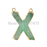 1Pc A-Z Initial Natural Druzy Quartz Stone Pendants