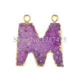 1Pc A-Z Initial Natural Druzy Quartz Stone Pendants