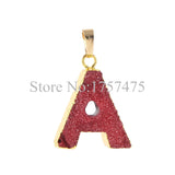 1Pc A-Z Initial Natural Druzy Quartz Stone Pendants
