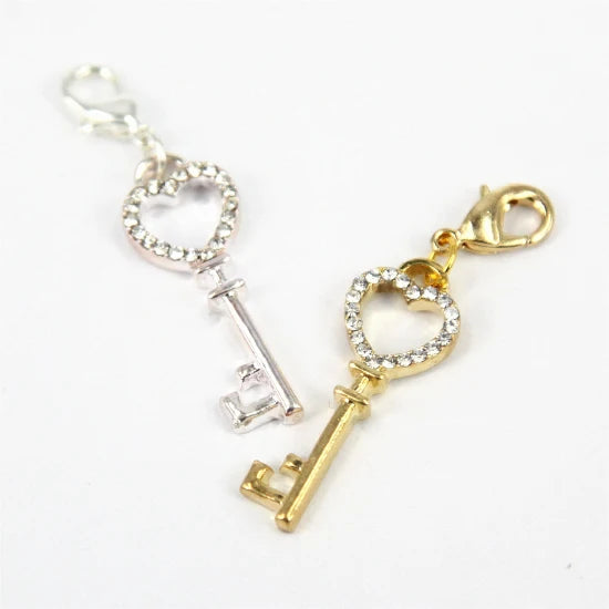 20pcs Crystal Heart Key Charms for Floating Locket Pendant