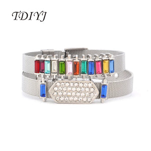 Stainless Steel Mesh Charm Bracelet Set with Birthstone Charms