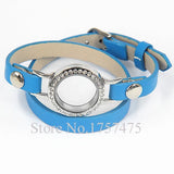 PU Leather Steel Crystal Glass Locket Bracelet for Women