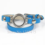 PU Leather Steel Crystal Glass Locket Bracelet for Women