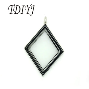 Rhombus Stainless Steel Magnetic Floating Glass Locket Pendant Necklace