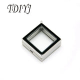Rhombus Stainless Steel Magnetic Floating Glass Locket Pendant Necklace
