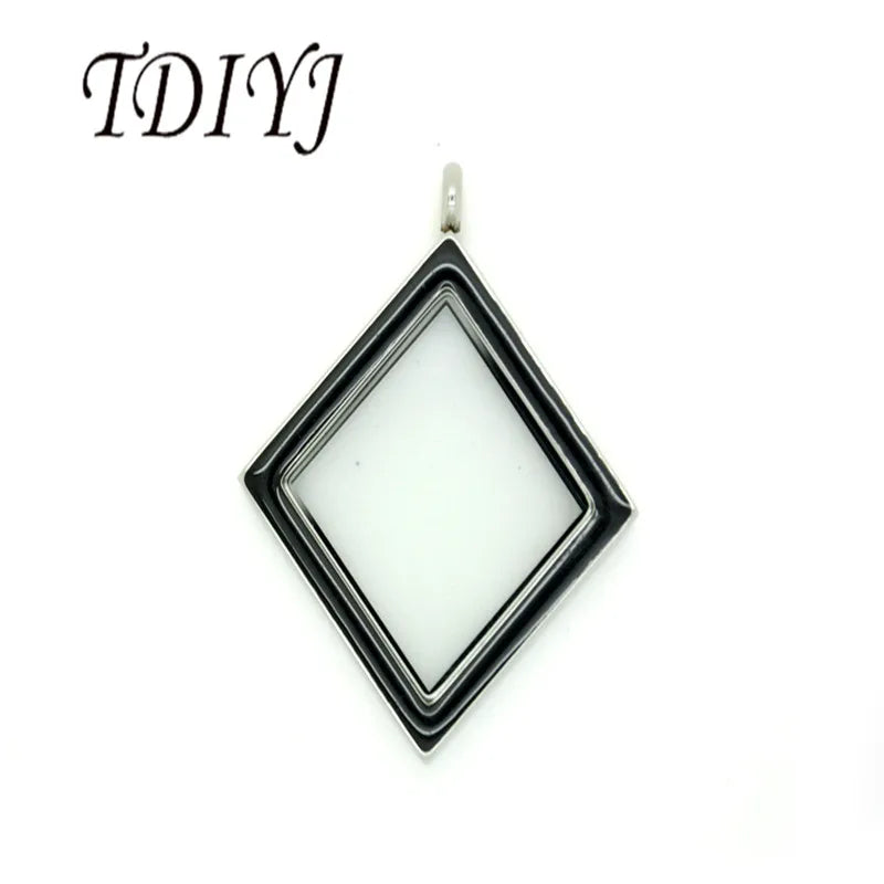 Rhombus Stainless Steel Magnetic Floating Glass Locket Pendant Necklace