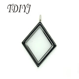 Rhombus Stainless Steel Magnetic Floating Glass Locket Pendant Necklace