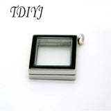 Rhombus Stainless Steel Magnetic Floating Glass Locket Pendant Necklace
