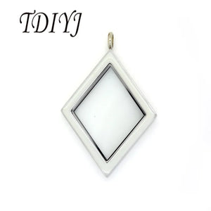 Rhombus Stainless Steel Magnetic Glass Locket Pendant Necklace Women