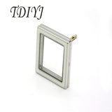 Rhombus Stainless Steel Magnetic Glass Locket Pendant Necklace Women