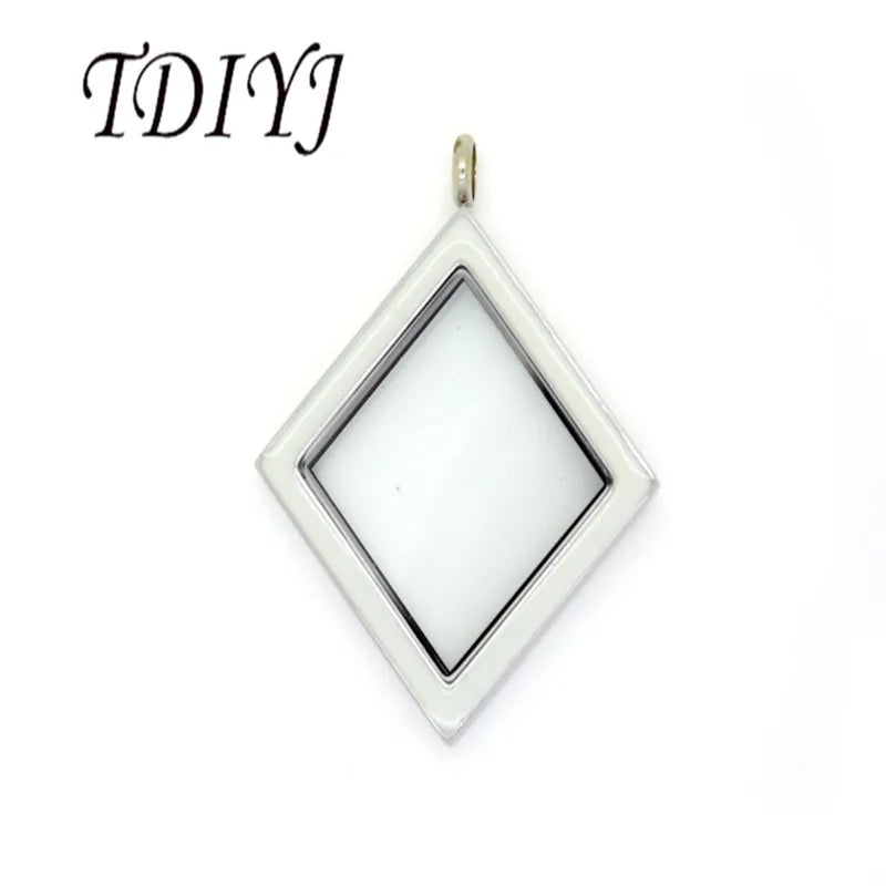 Rhombus Stainless Steel Magnetic Glass Locket Pendant Necklace Women